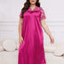 Rose Red Plus Size Lace Trim Satin Nightgown Short Sleeve Sleep Dress