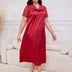 Red Plus Size Lace Trim Satin Nightgown Short Sleeve Sleep Dress
