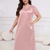Dusty Pink Plus Size Lace Trim Satin Nightgown Short Sleeve Sleep Dress