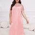 Pink Plus Size Lace Trim Satin Nightgown Short Sleeve Sleep Dress