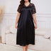 Black Plus Size Lace Trim Satin Nightgown Short Sleeve Sleep Dress