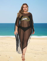 Women Plus Size Leopard Lips Irregular Cover - Up | PRUSES - PRUSES