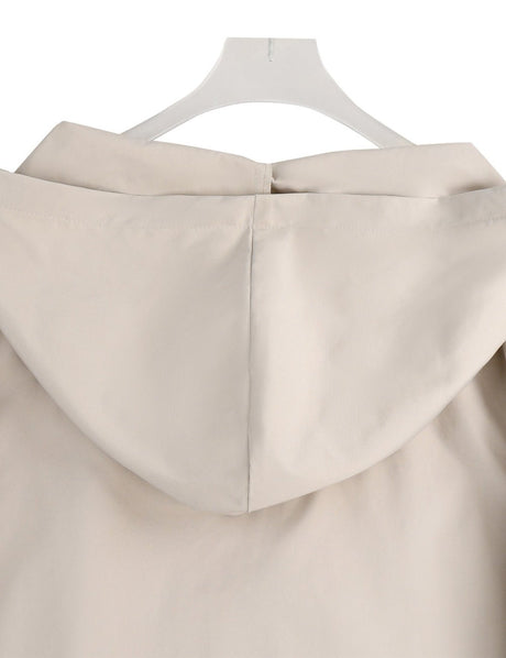 Women Plus Size Light Beige Hooded Windbreaker Coat - PRUSES
