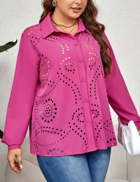Women Plus Size Long Sleeve Cutout Button Blouse | PRUSES - PRUSES
