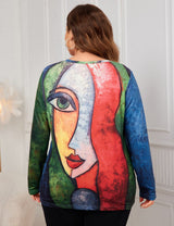 Women Plus Size Long Sleeve Print Oversized T-Shirts - PRUSES