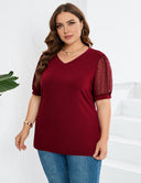 Women Plus Size Mesh Sleeves Short Sleeve T-Shirt | PRUSES - PRUSES
