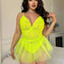 Women Plus Size Neon Yellow Lace Sheer Babydoll