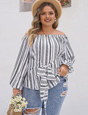 Women Plus Size Off - Shoulder Vertical Striped Shirt | PRUSES - PRUSES