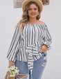 Women Plus Size Off - Shoulder Vertical Striped Shirt | PRUSES - PRUSES