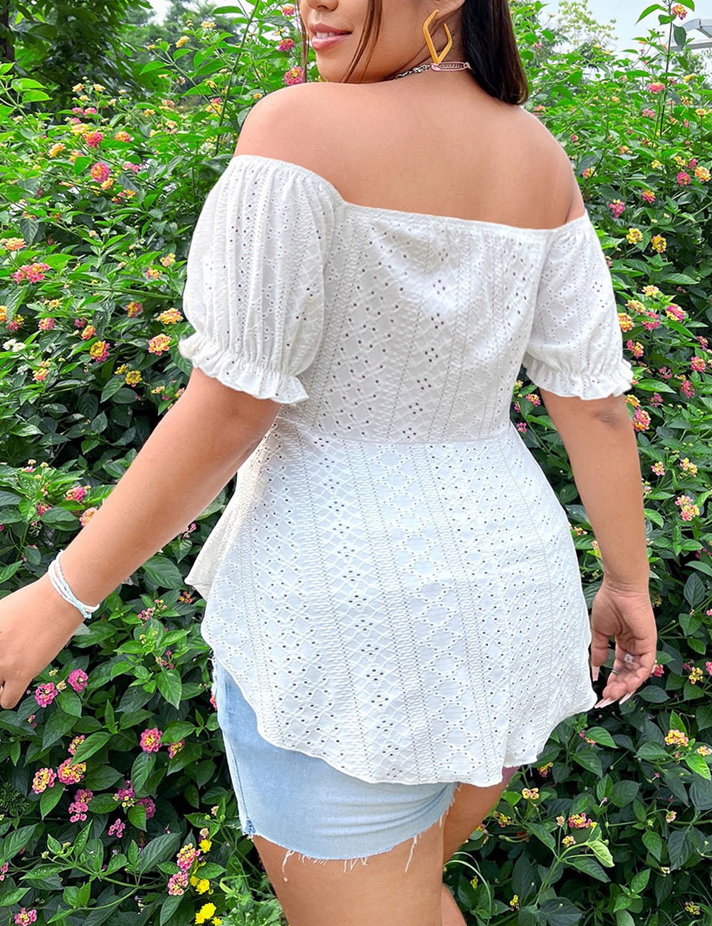 Women Plus Size Off - the - Shoulder Drawstring Front T-Shirt | PRUSES - PRUSES