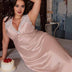 Women Plus Size Pink Elegant Satin Lace-Trim Long Nightgown