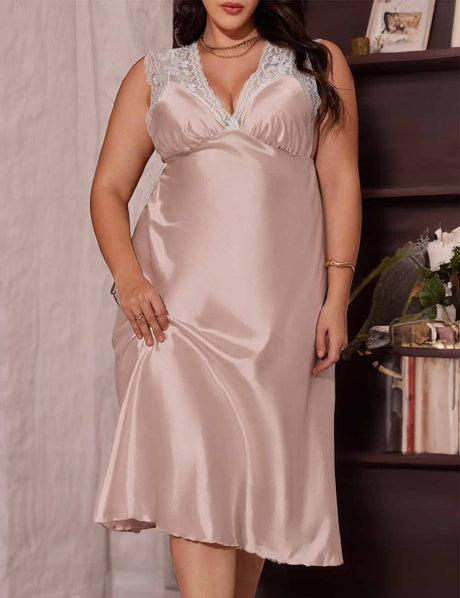 Women Plus Size Pink Long Nightgown