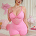 Women Plus Size Pink Ribbed Lace Patchwork Bodysuit - PRUSES