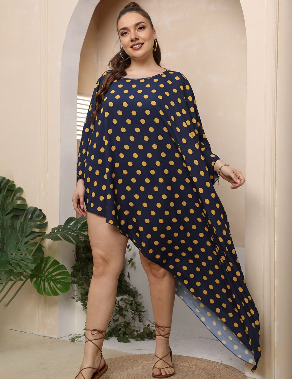 Women Plus Size Polka Dot Irregular Shape Cover - up | PRUSES - PRUSES