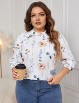 Women Plus Size Printed Turtleneck Long Sleeve Blouse | PRUSES - PRUSES