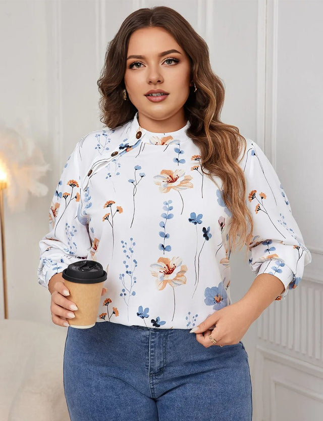 Women Plus Size Printed Turtleneck Long Sleeve Blouse | PRUSES - PRUSES