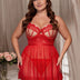 Women Plus Size Red Cage Cup Lace Babydoll