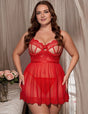 Women Plus Size Red Cage Cup Lace Babydoll