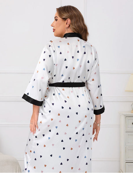 Women Plus Size Romantic Heart Print Satin Robe | PRUSES - PRUSES