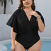 Women Plus Size Ruffle Trim One - Piece Beach Swimsuit - PRUSES