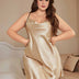 Women Plus Size Champagne Satin Butterfly Back Chemise Nightgown