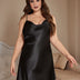 Women Plus Size Black Satin Chemise Nightgown