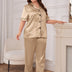 Women Plus Size Champagne Satin Collared Short Sleeve Pajama Set