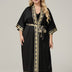 Women Plus Size Black Satin Floral-Trim Long Kimono Robe 
