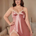 Women Plus Size Pink Satin Lace Trim Camisole Nightgown