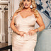 Women Plus Size Beige Satin Lace Trim Spaghetti Strap Nightgown