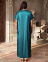 Plus Size Satin V-Neck Button Front Slit Maxi Dress Back View
