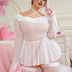 Women Plus Size Sheer Halter Babydoll with Thigh - High Stockings - PRUSES