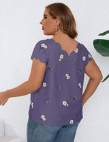 Women Plus Size Shell Edge Flower Print T-shirt | PRUSES - PRUSES