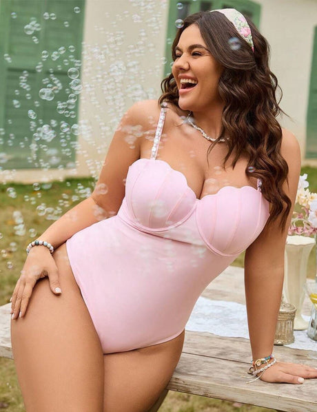 Women Plus Size Shell Molded Cup One - Piece Swimsuit - PRUSES