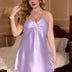 Women Plus Size Lavender Short Front Tie Satin Nightgown