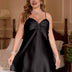 Women Plus Size Black Short Front Tie Satin Nightgown