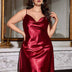 Women Plus Size Red Silky Satin Nightgown
