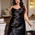 Women Plus Size Black Silky Satin Nightgown