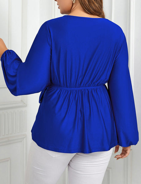 Women Plus Size Solid Top Casual Surplice Neck | PRUSES - PRUSES