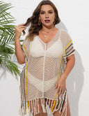 Women Plus Size Striped Contrast Stitching Beach Cover Up | PRUSES - PRUSES