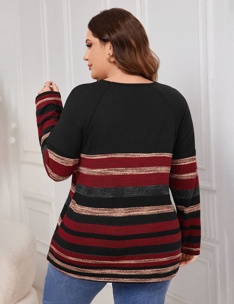 Women Plus Size Striped long - sleeved loose top | PRUSES - PRUSES