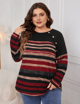 Women Plus Size Striped long - sleeved loose top | PRUSES - PRUSES