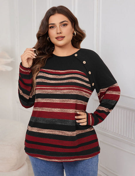 Women Plus Size Striped long - sleeved loose top | PRUSES - PRUSES