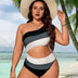 Women Plus Size Striped Patchwork Hollow Out One - Piece Swimsuit - PRUSES