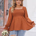 Women Plus Size Swiss Dot Long Sleeve Peplum Top - PRUSES