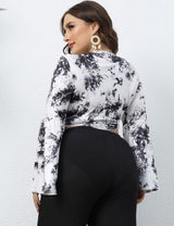 Women Plus Size Tie - Dye Multi - Way Wrap Top with Bell Sleeves | PRUSES - PRUSES