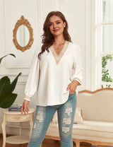 Women Plus Size V - Neck Loose Long - Sleeved Shirt | PRUSES - PRUSES