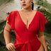 Women Plus Size V Neck Ruffle Swimsuit - PRUSES