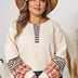 Women Plus Size Waffle Colorblock Striped Plaid Pullover - PRUSES