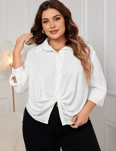 Women Plus Size White chiffon shirt | PRUSES - PRUSES